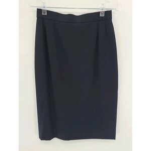 Escada Margaretha Ley Wool A-Line‎ Skirt Size 6 / 36 Slit Lined Navy Blue Luxury